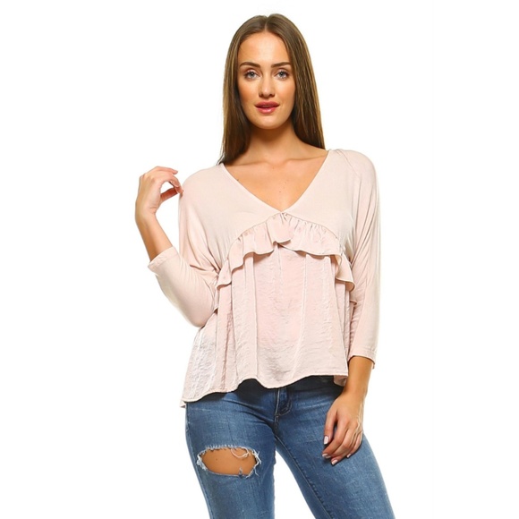 Tops - Women's Top Three Quarter Sleeves Open Back V-Neck
